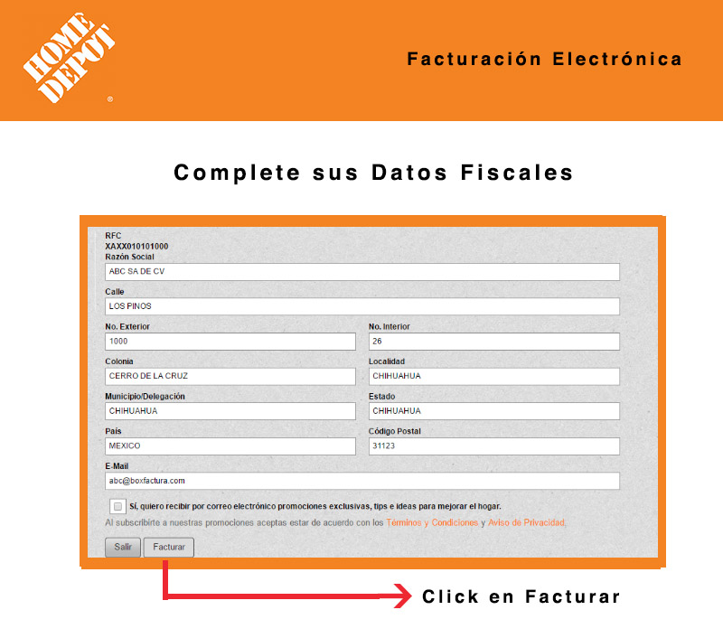 datos fiscales the home depot