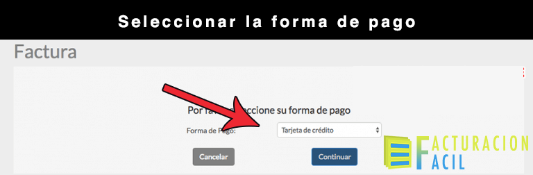 seleccionar forma de pago factura sams