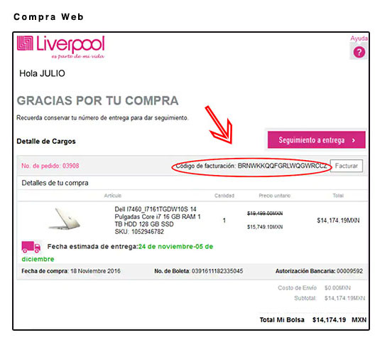 codigo de facturacion compras por internet liverpool