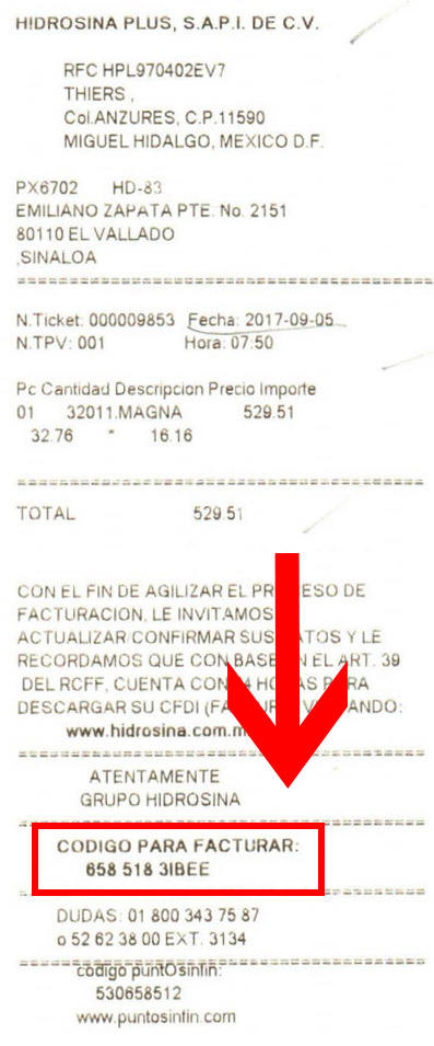 ticket hidrosina