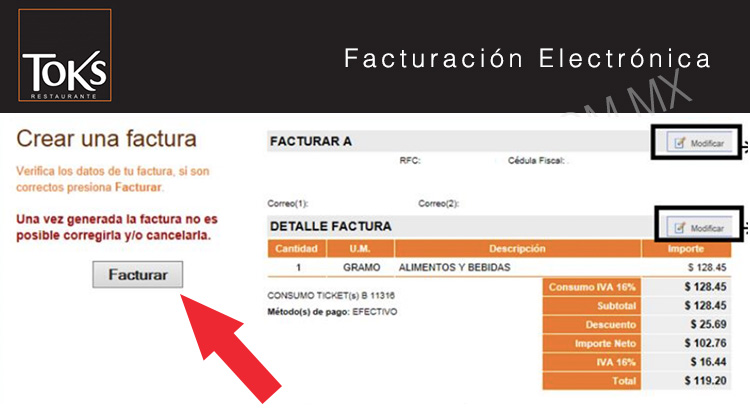 confirmacion de datos facturacion toks