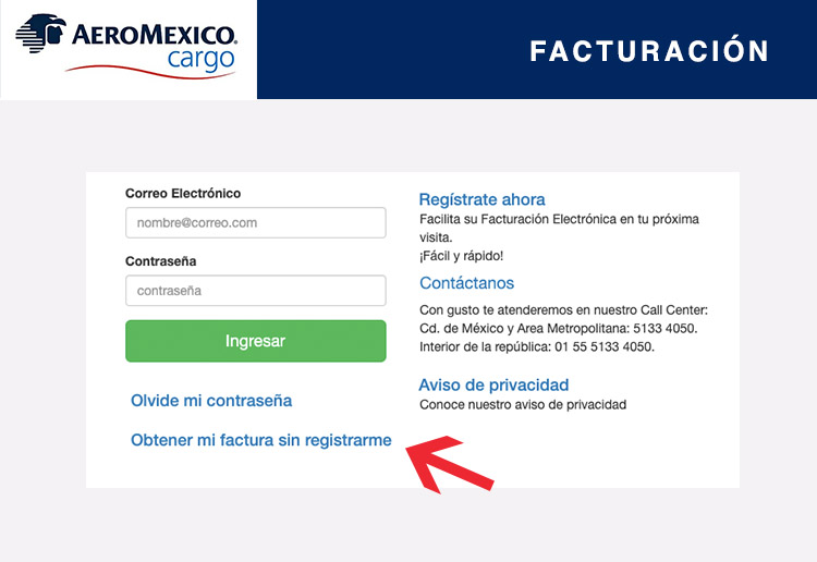 facturar sin registrarse aeromexico cargo