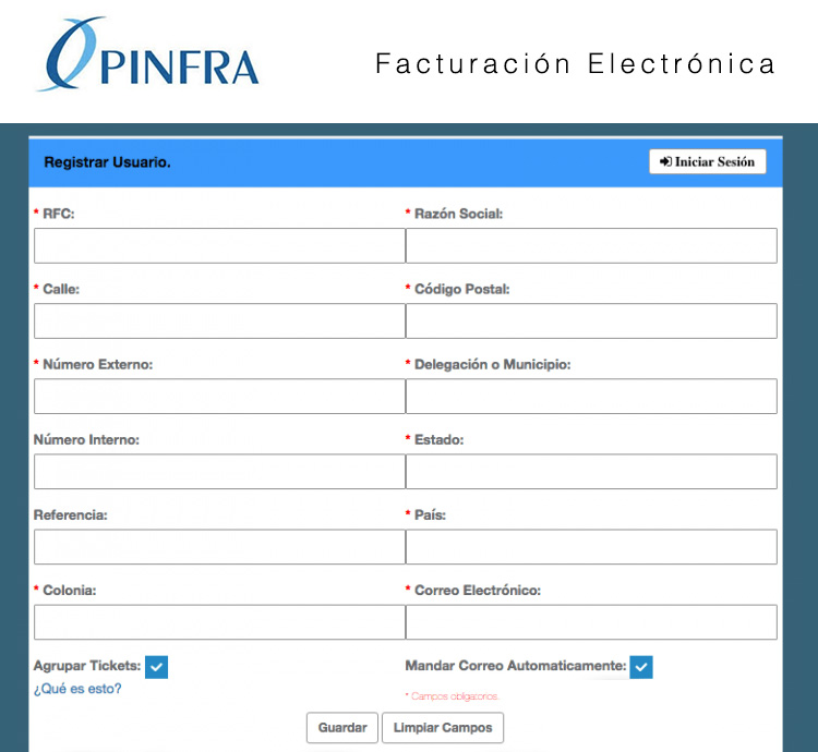 registro pinfra datos personales