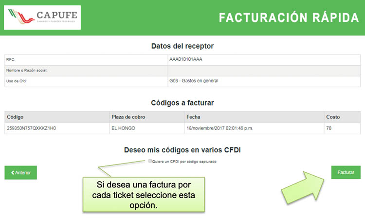 confirmar datos y facturar
