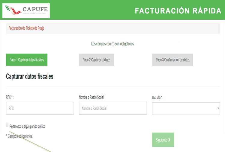 paso 1 datos fiscales facturacion capufe